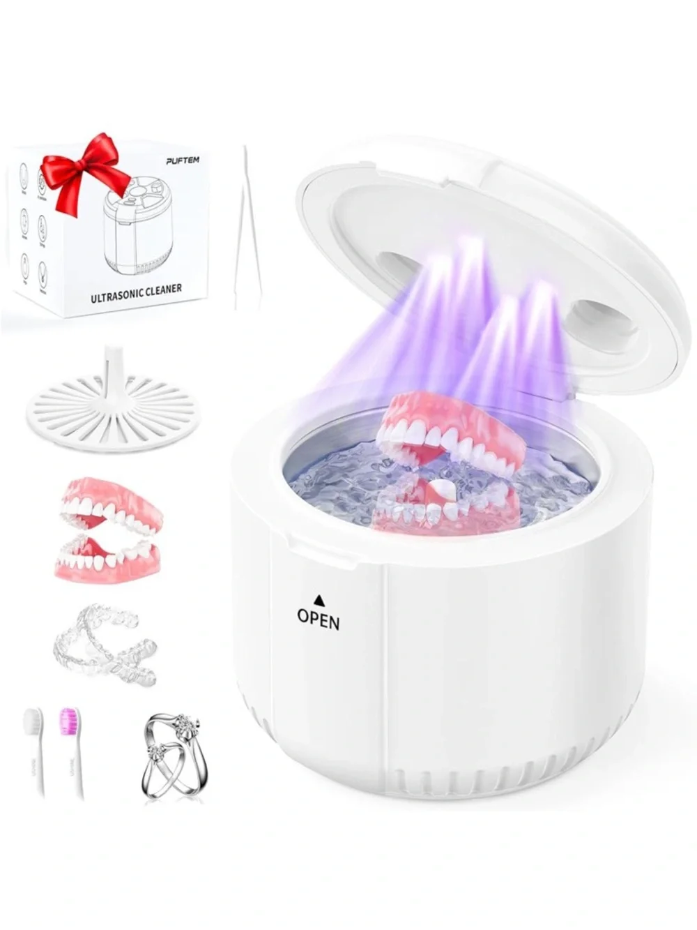 Ultrasonic Retainer Cleaner 45kHz 200ML UV Dental Cleaning Pod Invisalign NIB